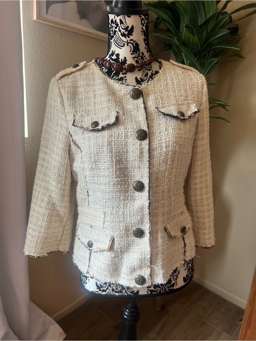 just be Cream Tweed Blazer with Dark Trim